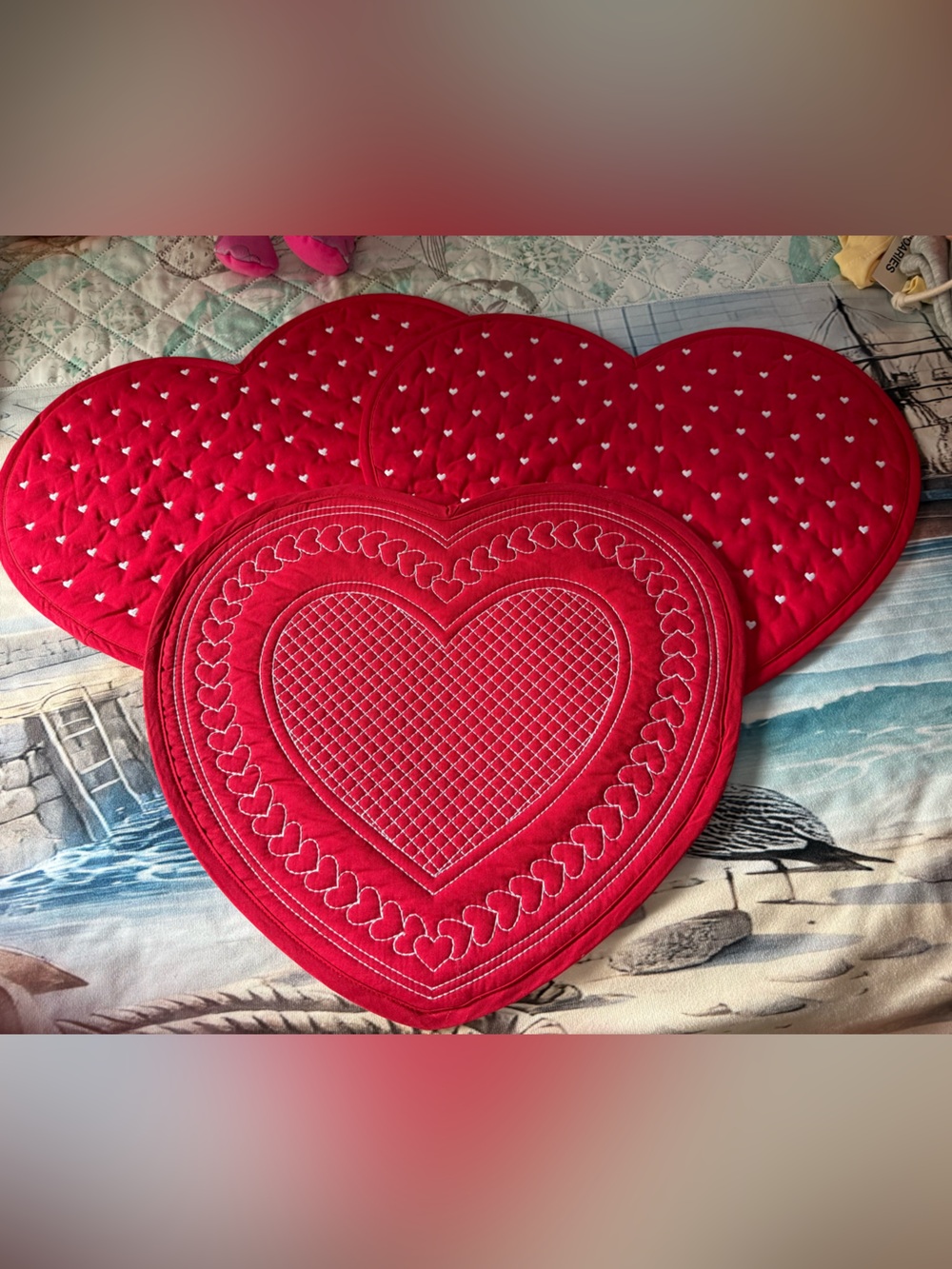 Set of 3 Quilted Heart Valentine’s Placemats